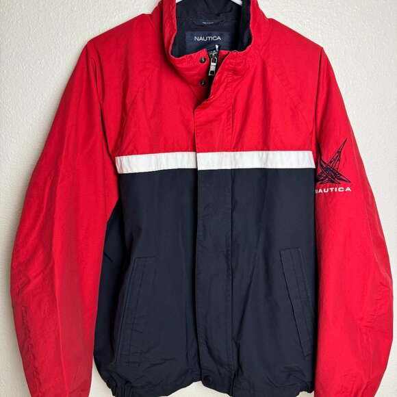 Nautica Windbreaker‎ Jacket  Colorblock Blue & Red & White Size L - Picture 1 of 14